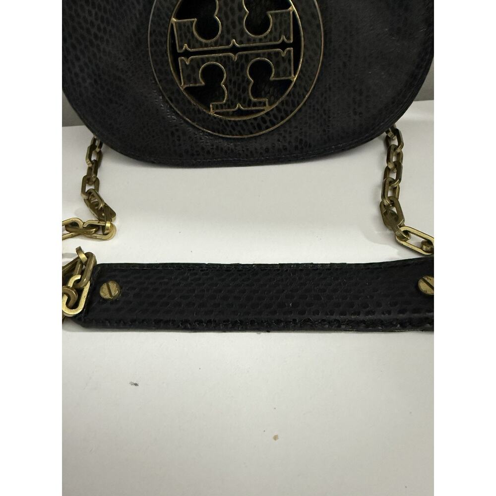 Vintage Tory Burch Black Leather Crossbody Gold Logo Chain Bag - Picture 3 of 13